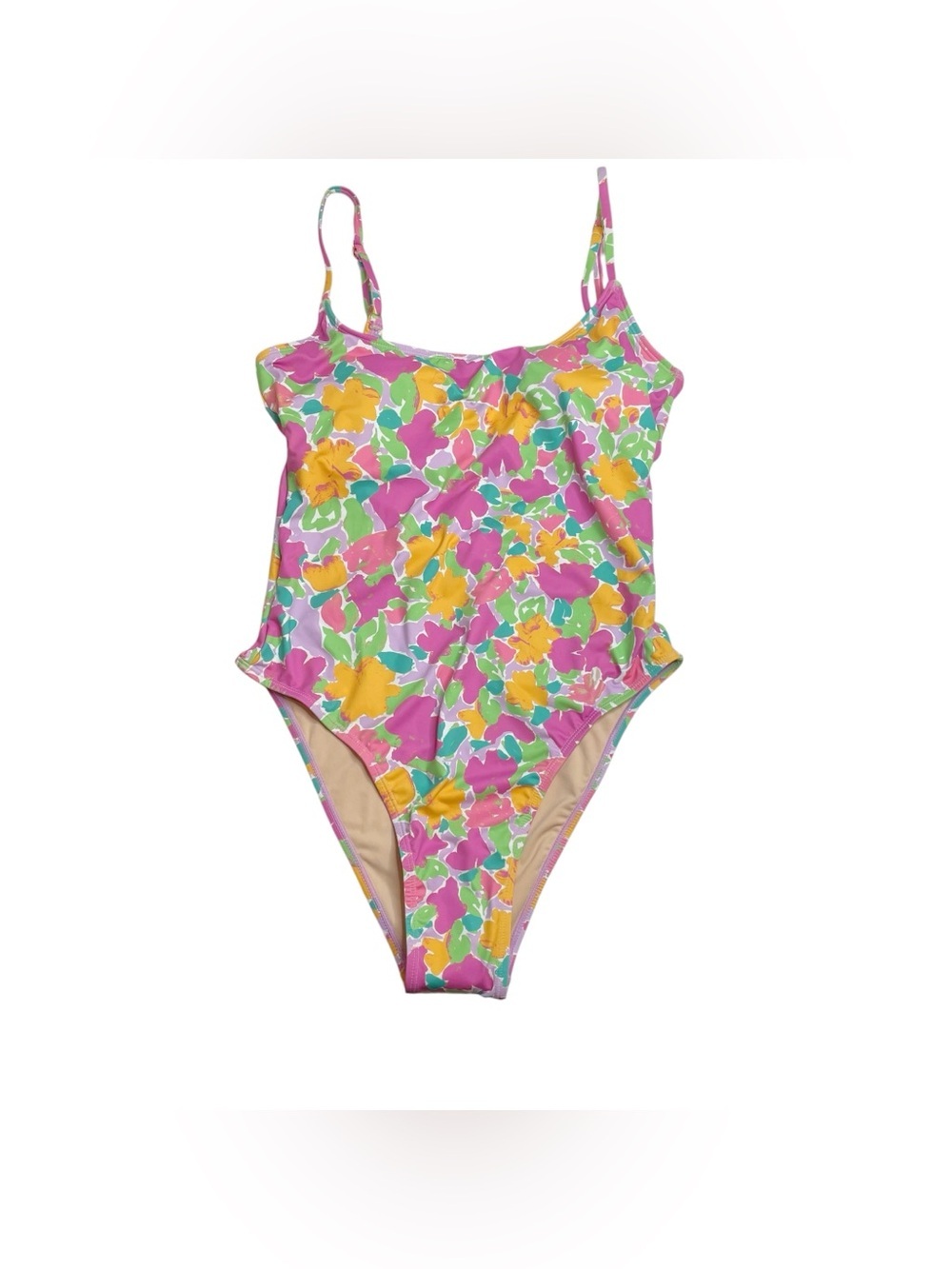 Cotton On Body Thin Strap Low Scoop One Piece Swimsuit Celeste Floral M New